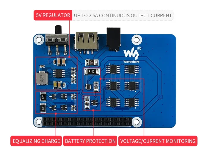 Raspberry Pi 4B/3B+ UPS Battery Pack -5V Lithium Power Supply Module with Rechargeable Battery Cycle Charging