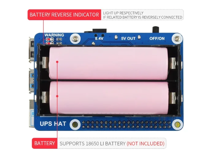 Raspberry Pi 4B/3B+ UPS Battery Pack -5V Lithium Power Supply Module with Rechargeable Battery Cycle Charging