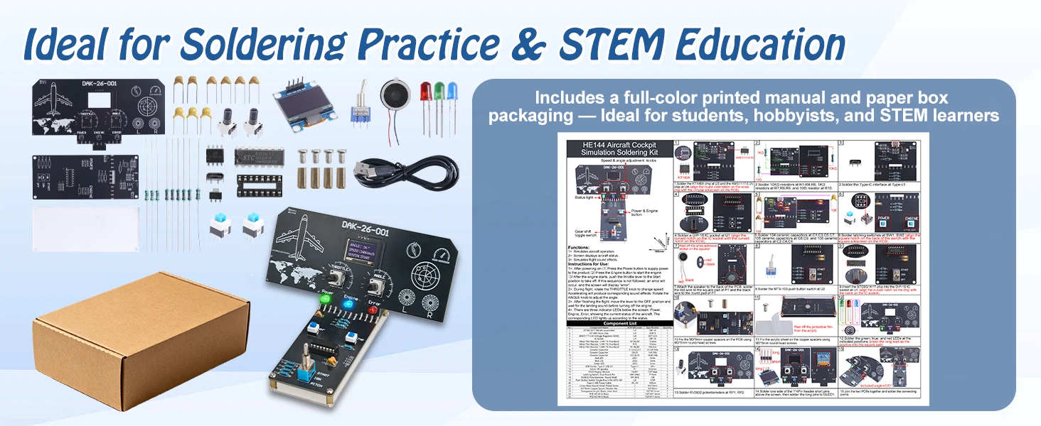 DIY Flight Simulator Console Soldering Kit with LCD Display Sound Effect LED Indicators STEM Electronics Learning Kit for School