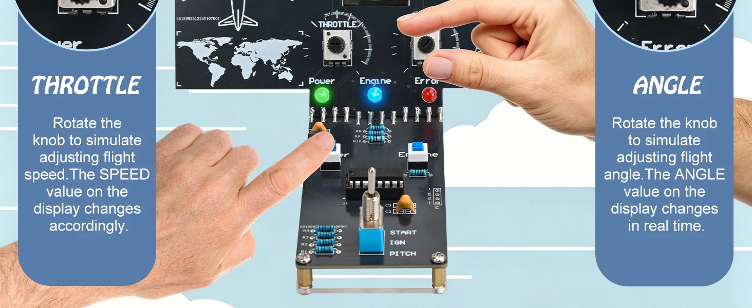 DIY Flight Simulator Console Soldering Kit with LCD Display Sound Effect LED Indicators STEM Electronics Learning Kit for School