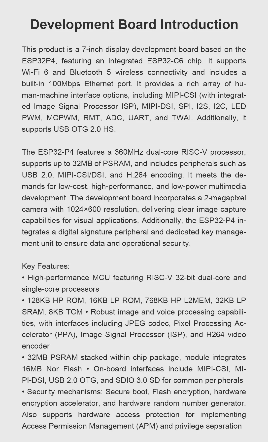 7-inch IPS touch screen development board (ESP32-P4/C6), supporting shell and camera