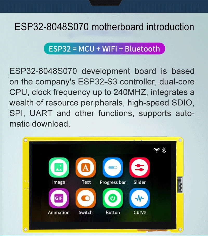 ESP32-S3 HMI 8M PSRAM 16M Flash Arduino LVGL WIFI&Bluetooth 7 " 800*480 Smart Display Screen 7.0 inch RGB LCD TFT Module