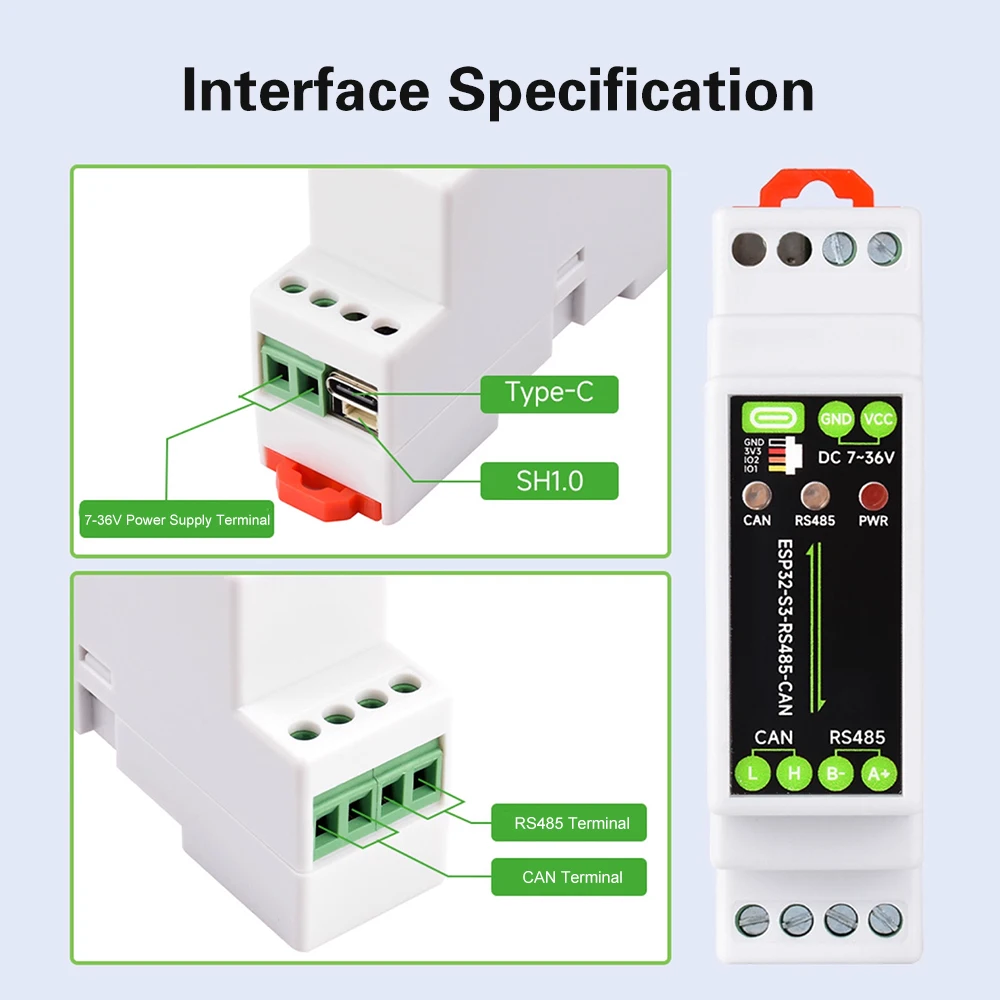 Industrial ESP32-S3-RS485-CAN Control Board With RS485 and CAN Communication Interfaces, Supports Wi-Fi/Bluetooth
