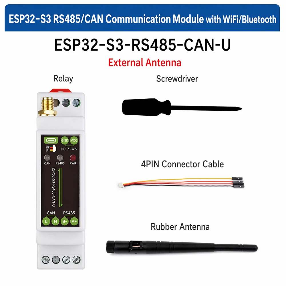 Industrial ESP32-S3-RS485-CAN Control Board With RS485 and CAN Communication Interfaces, Supports Wi-Fi/Bluetooth