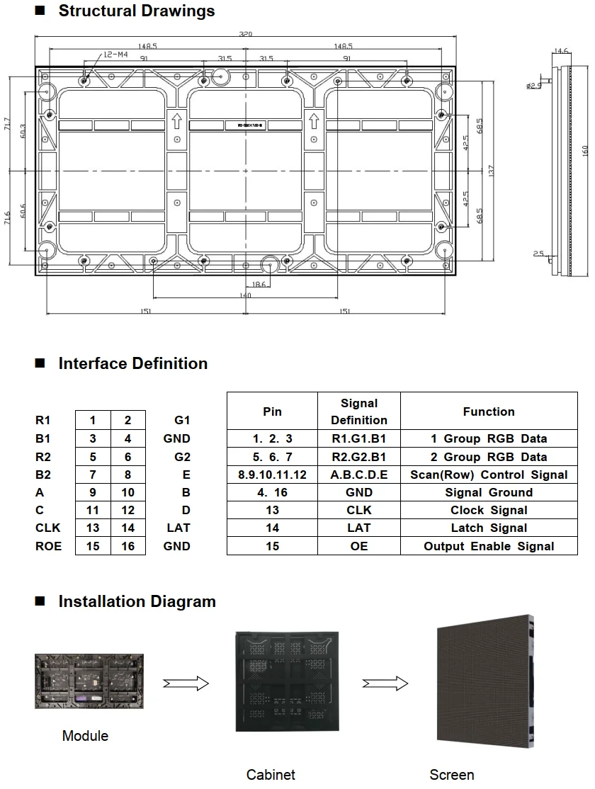 P2 LED Display Module 320*160mm RGB Color 1/32 Scan Indoor 3in1 SMD Full Color P2 LED Display Panel Module