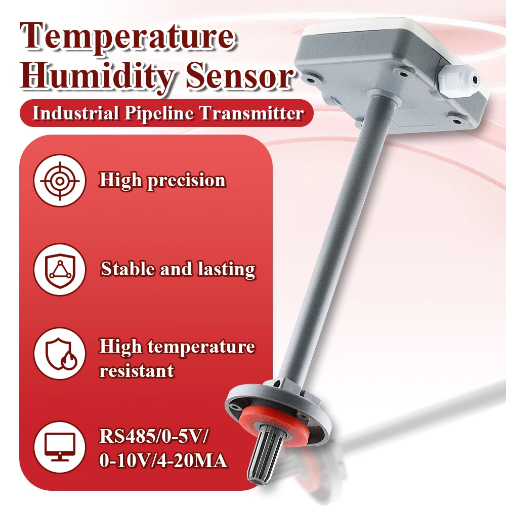 Temperature and Humidity Pipe Sensor Transmitter Industrial RS485 0-2V 0-5V 0-10V 4-20MA Output High Precision DC10-30V