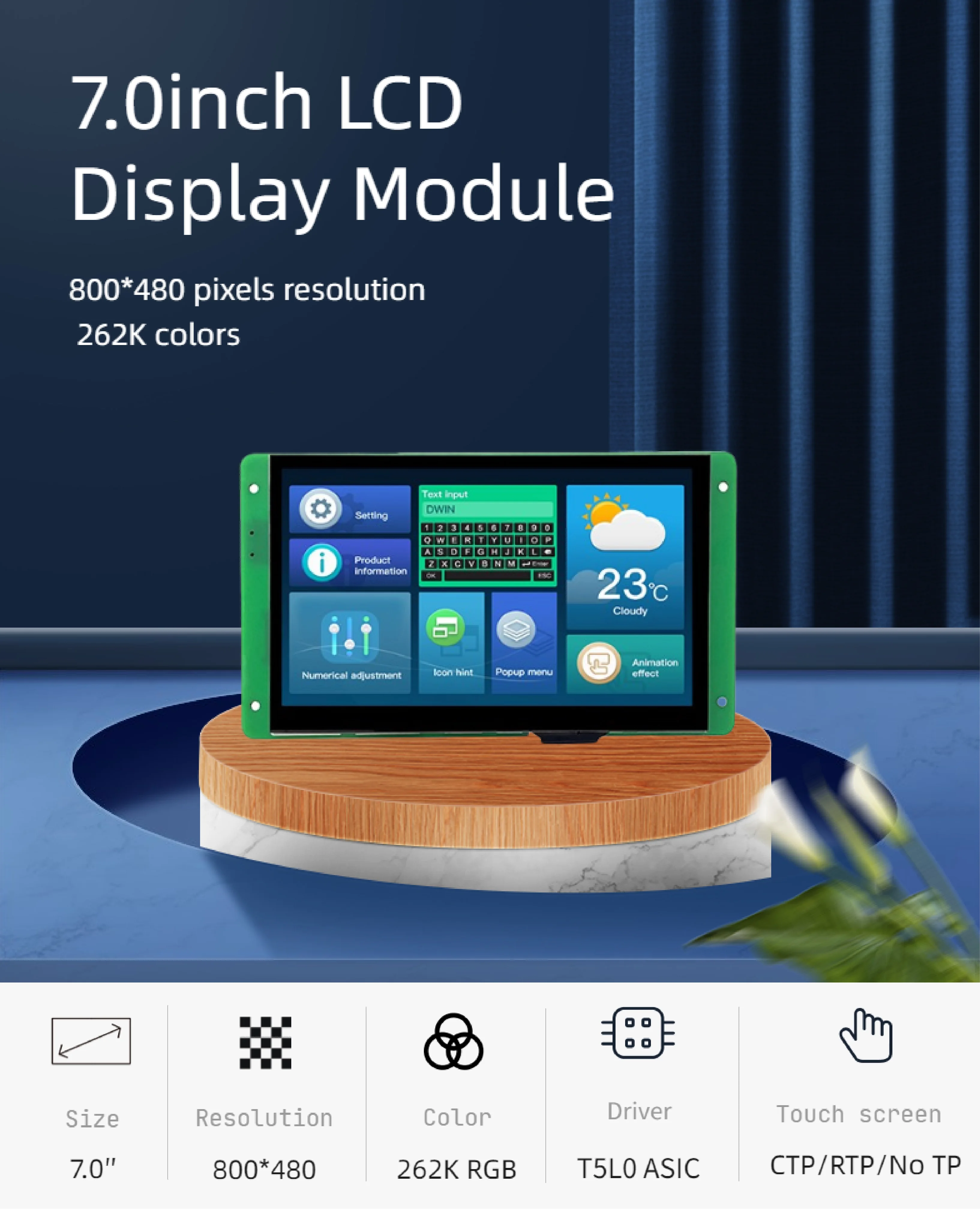 DWIN 7 Inch 800*480 TFT LCD Display Module Capacitive/Resistive TTL/RS232 Commercial Smart Screen For Arduino DMG80480C070_04W