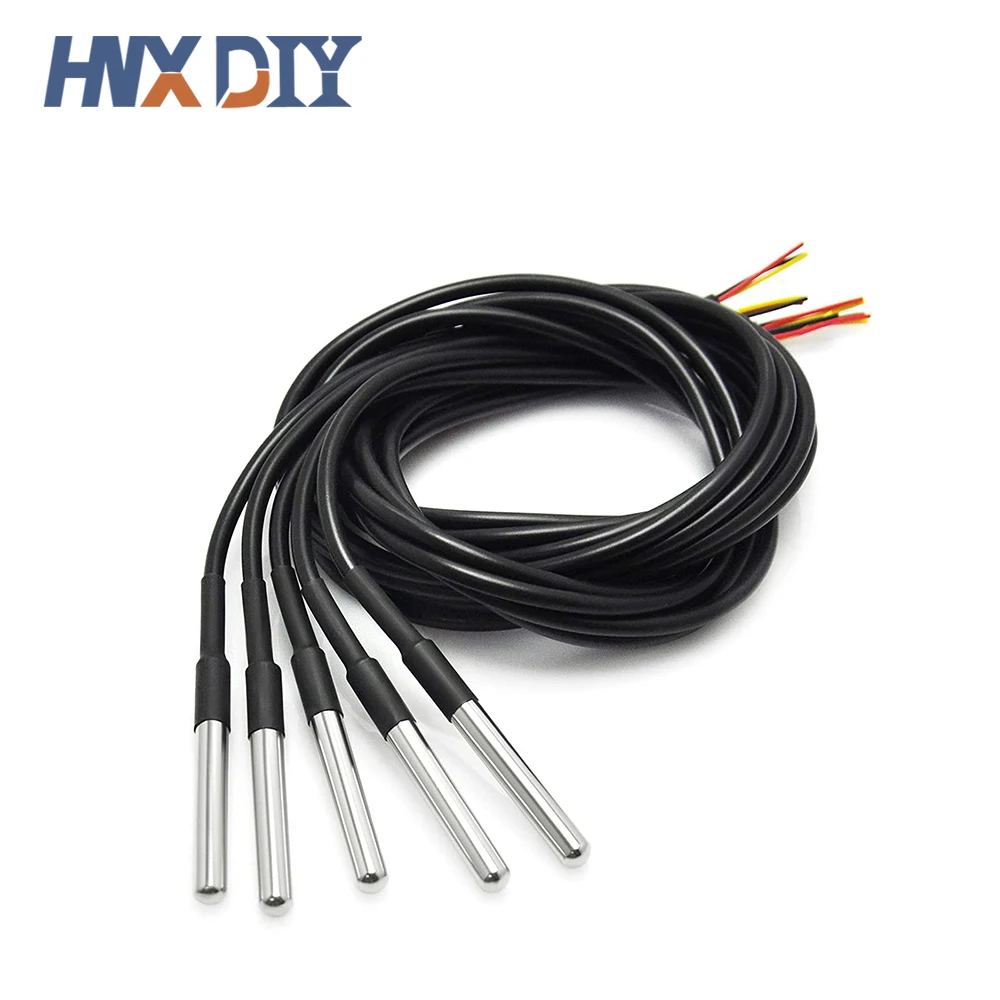 20pcs DS18b20 Waterproof Encapsulated Stainless Steel DS18B20 18B20 Temperature Sensor Probe Cable Length 1m 2m 3m 5m 500cm