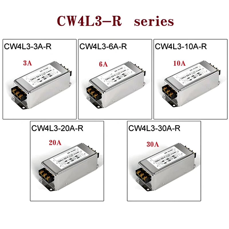 Single-phase AC EMI power filter 220V four-stage CW4L4-3/6/10/20/30A-R Terminal type/rail type anti-interference CW4L4-10A-R