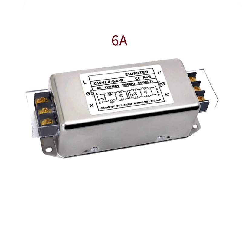 Single-phase AC EMI power filter 220V four-stage CW4L4-3/6/10/20/30A-R Terminal type/rail type anti-interference CW4L4-10A-R