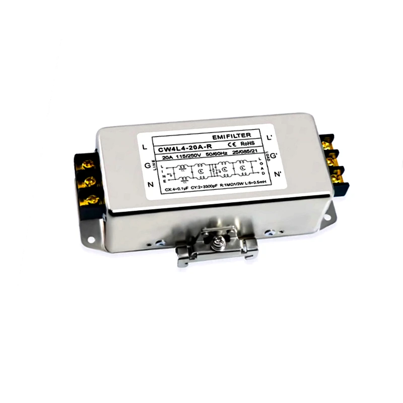 Single-phase AC EMI power filter 220V four-stage CW4L4-3/6/10/20/30A-R Terminal type/rail type anti-interference CW4L4-10A-R