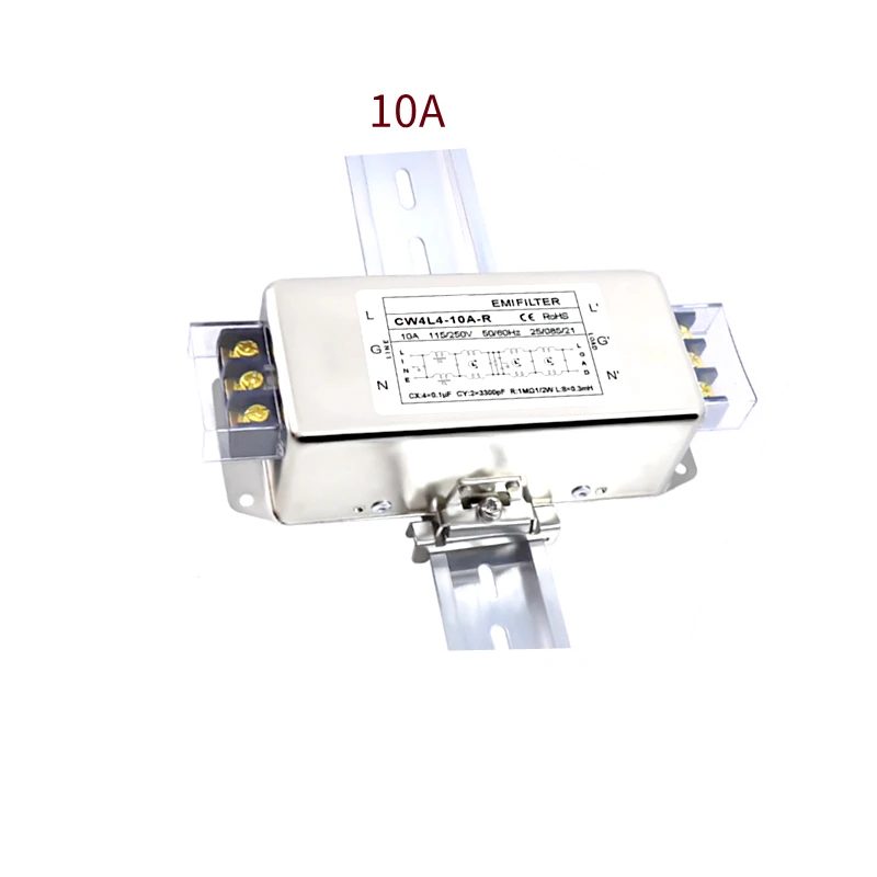 Single-phase AC EMI power filter 220V four-stage CW4L4-3/6/10/20/30A-R Terminal type/rail type anti-interference CW4L4-10A-R