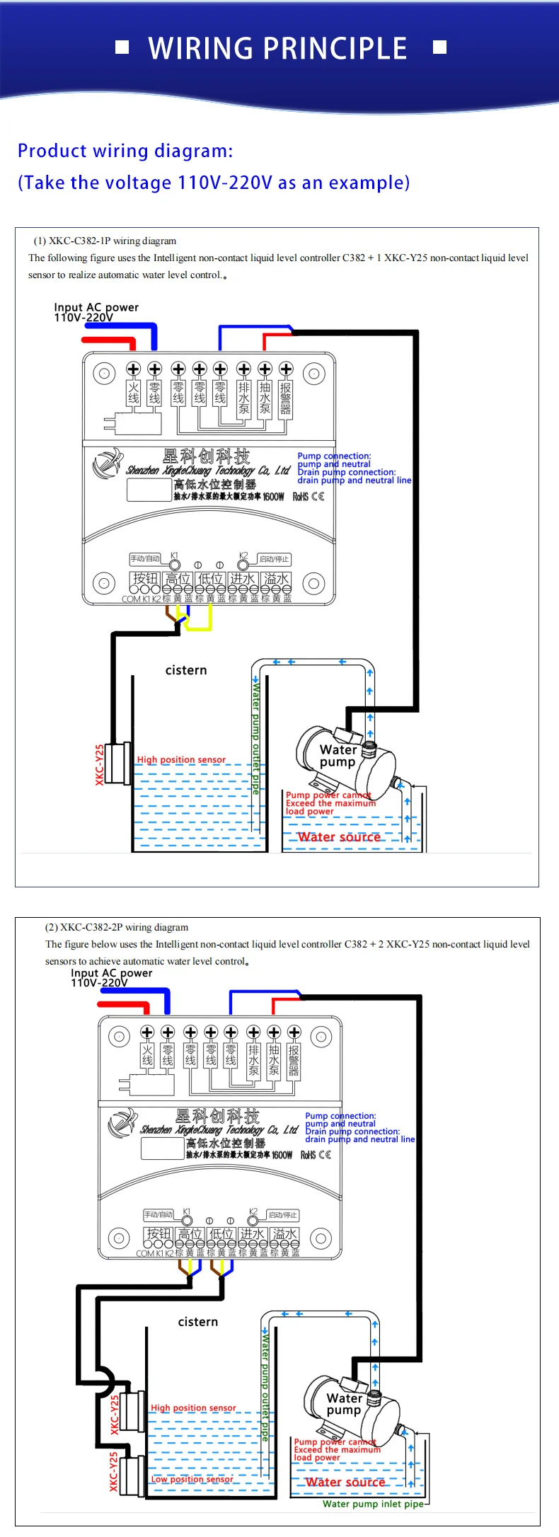 XKC-C382 Automatic Water Supply And Drainage Level Controller Water Level Sensor Non-contact Level Sensor Water Level Sensor