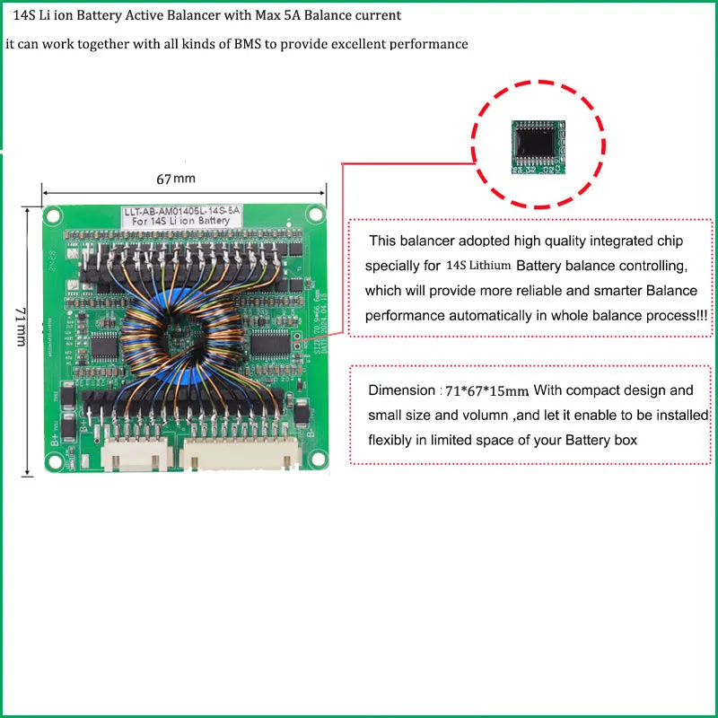 13S 14S 15S 16S Li Ion or LiFePo4 Battery Active Balancer 5A 48V 60V LiFePo4 Battery Active Equalizer Inductance Balance