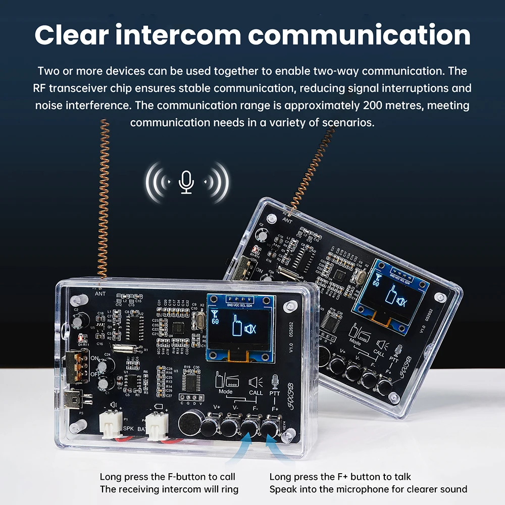 Interphone Radio Electronic DIY Kit Wireless Intercom FM Radio Circuit Board Welding Practice Walkie Talkie DIY Kit Micro USB