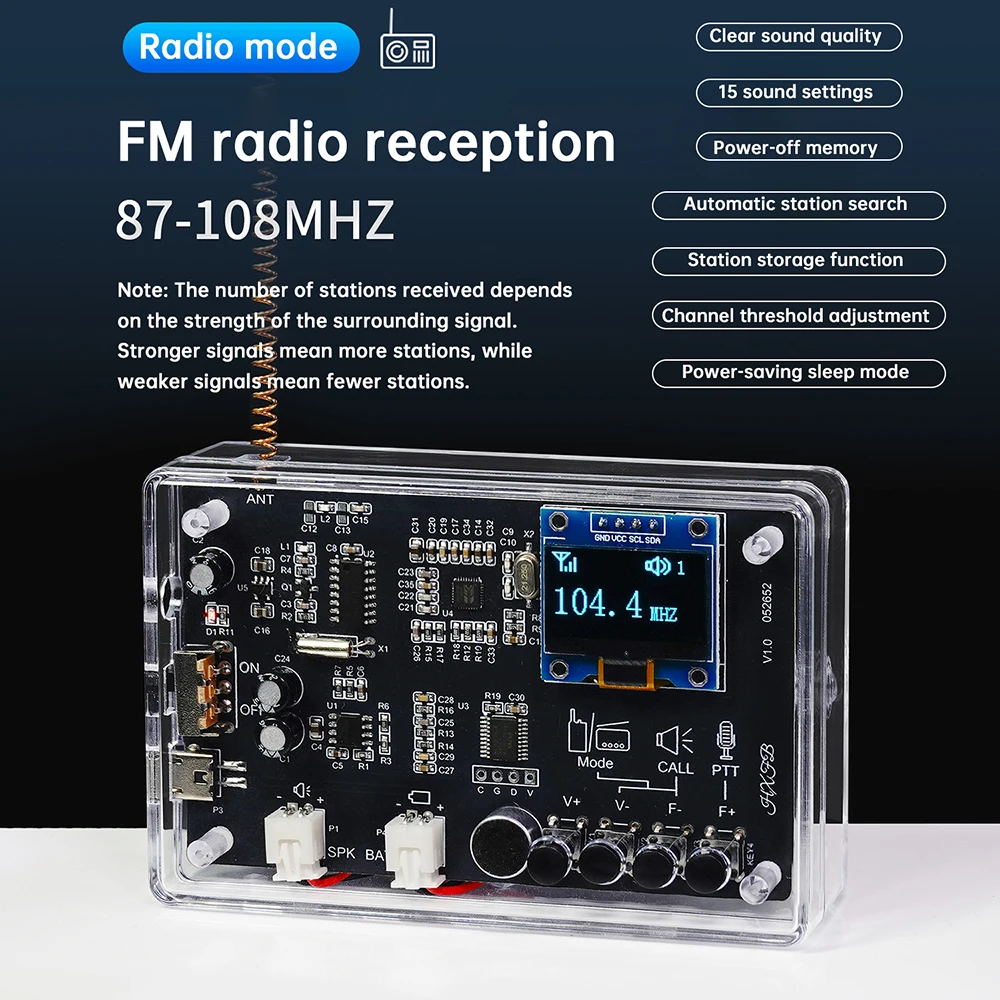 Interphone Radio Electronic DIY Kit Wireless Intercom FM Radio Circuit Board Welding Practice Walkie Talkie DIY Kit Micro USB