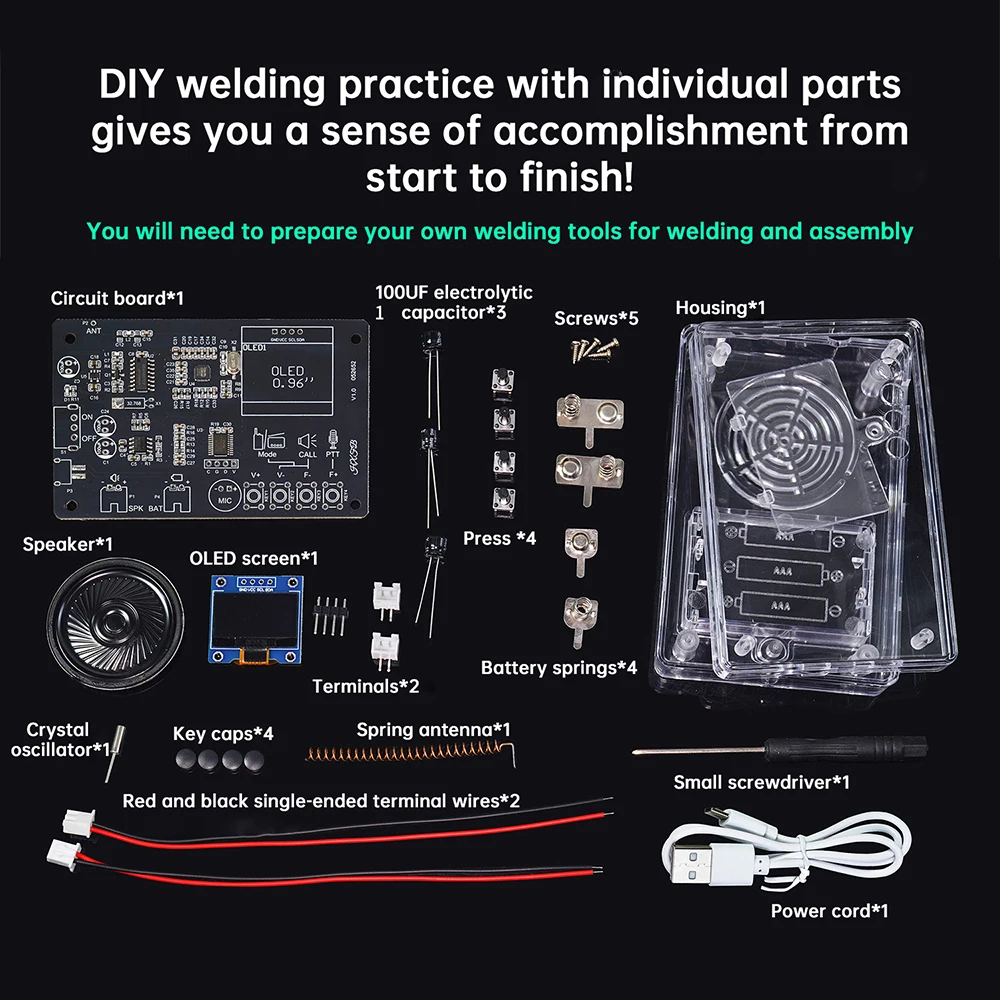 Interphone Radio Electronic DIY Kit Wireless Intercom FM Radio Circuit Board Welding Practice Walkie Talkie DIY Kit Micro USB
