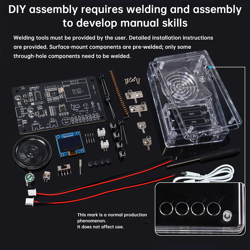 Interphone Radio Electronic DIY Kit Wireless Intercom FM Radio Circuit Board Welding Practice Walkie Talkie DIY Kit Micro USB
