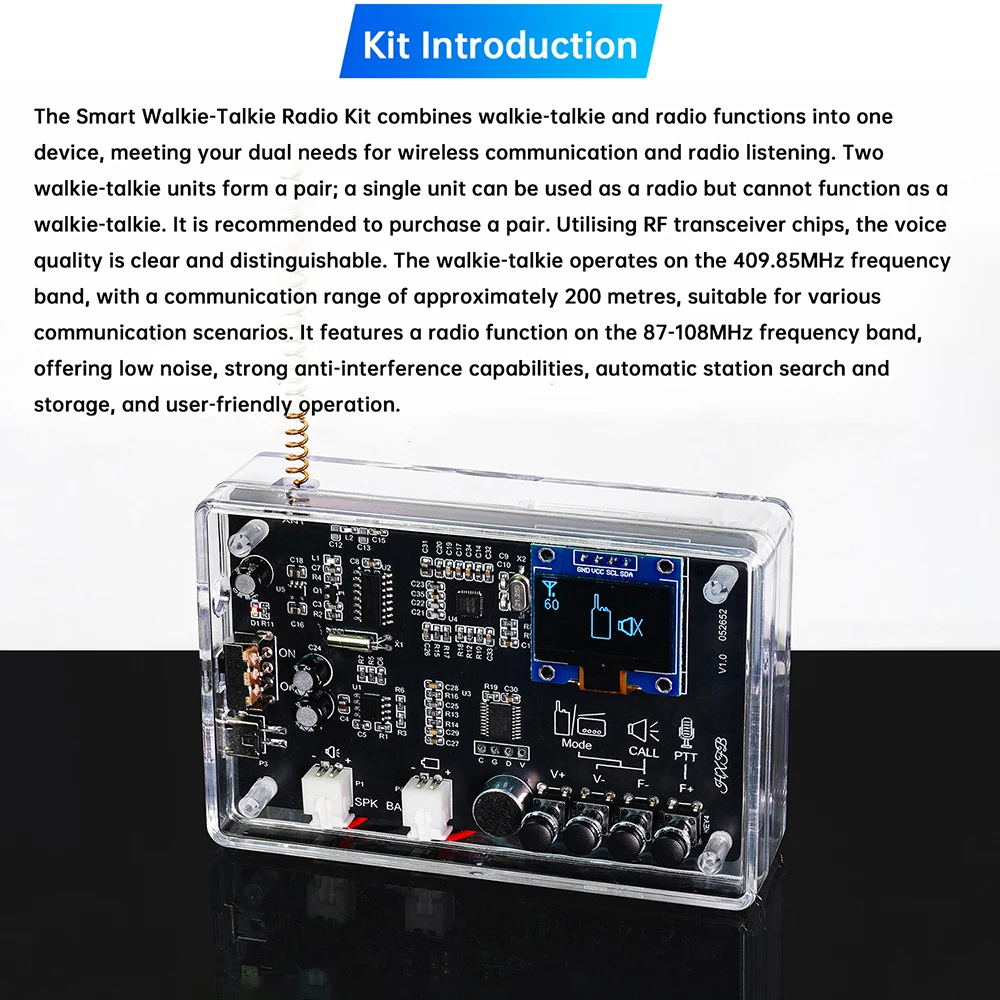 Interphone Radio Electronic DIY Kit Wireless Intercom FM Radio Circuit Board Welding Practice Walkie Talkie DIY Kit Micro USB