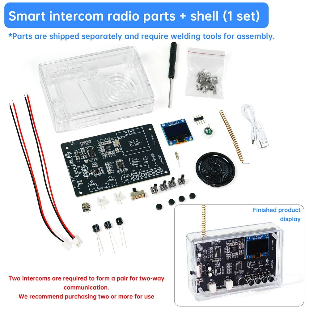 Interphone Radio Electronic DIY Kit Wireless Intercom FM Radio Circuit Board Welding Practice Walkie Talkie DIY Kit Micro USB