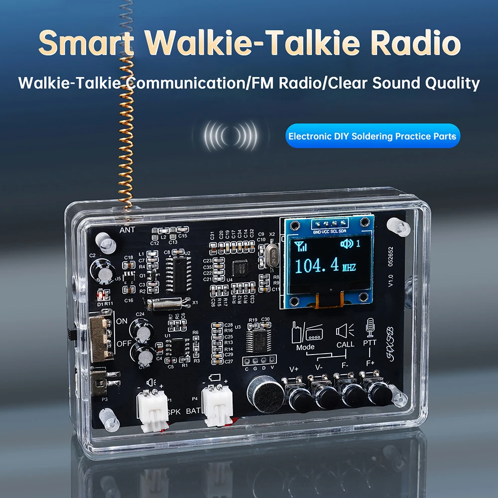 Interphone Radio Electronic DIY Kit Wireless Intercom FM Radio Circuit Board Welding Practice Walkie Talkie DIY Kit Micro USB