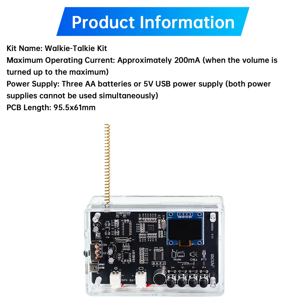 Interphone Radio Electronic DIY Kit Wireless Intercom FM Radio Circuit Board Welding Practice Walkie Talkie DIY Kit Micro USB