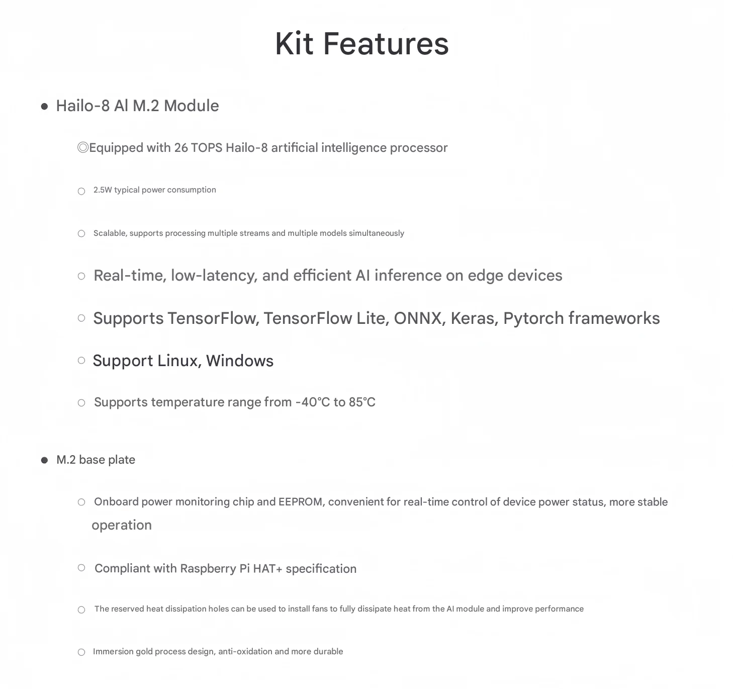 BoMaSRaspberry Pi 5th Generation Hailo-8 Artificial Intelligence Ai Kit .2 Interface 26tops Coputing Power