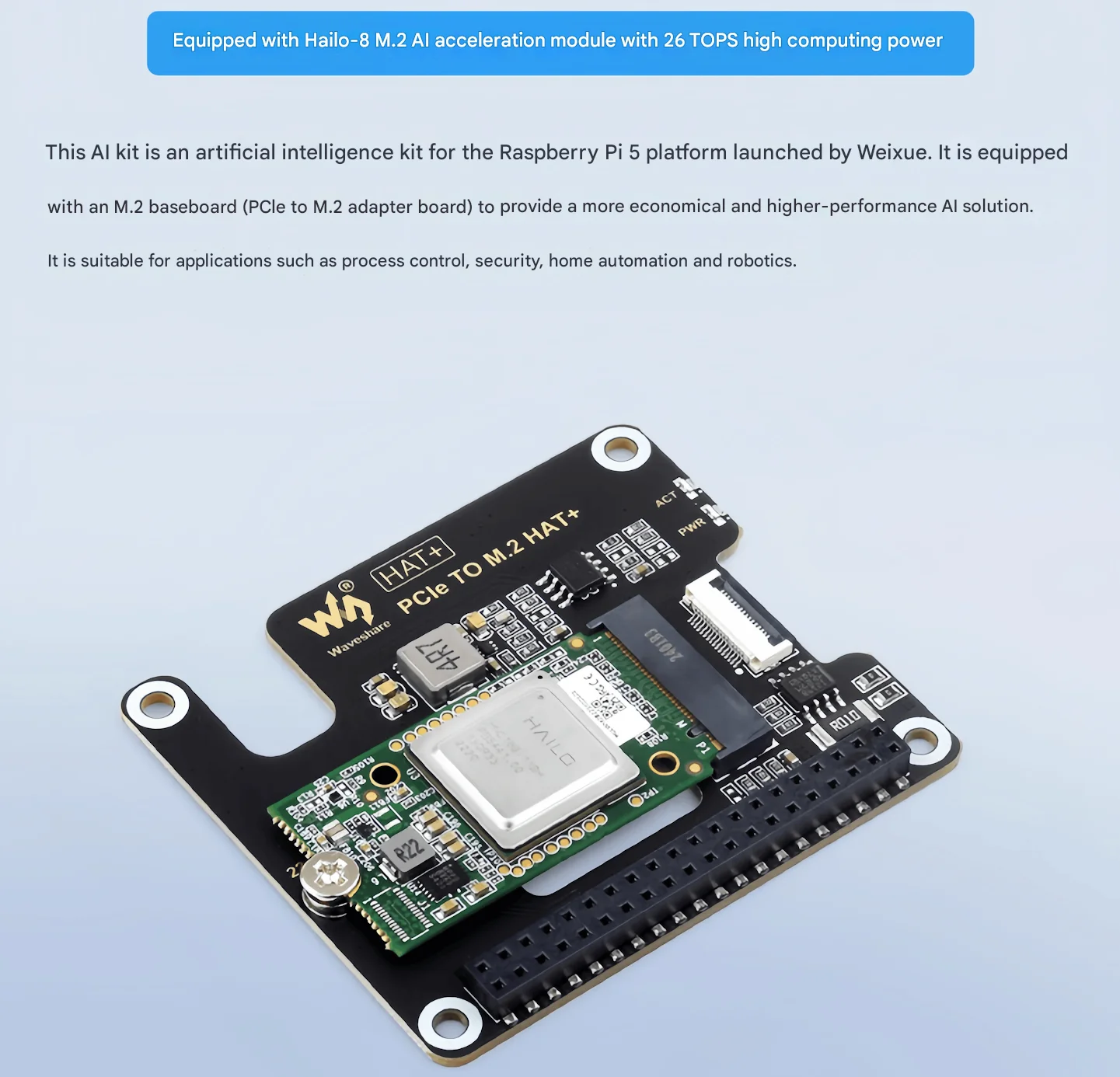 BoMaSRaspberry Pi 5th Generation Hailo-8 Artificial Intelligence Ai Kit .2 Interface 26tops Coputing Power