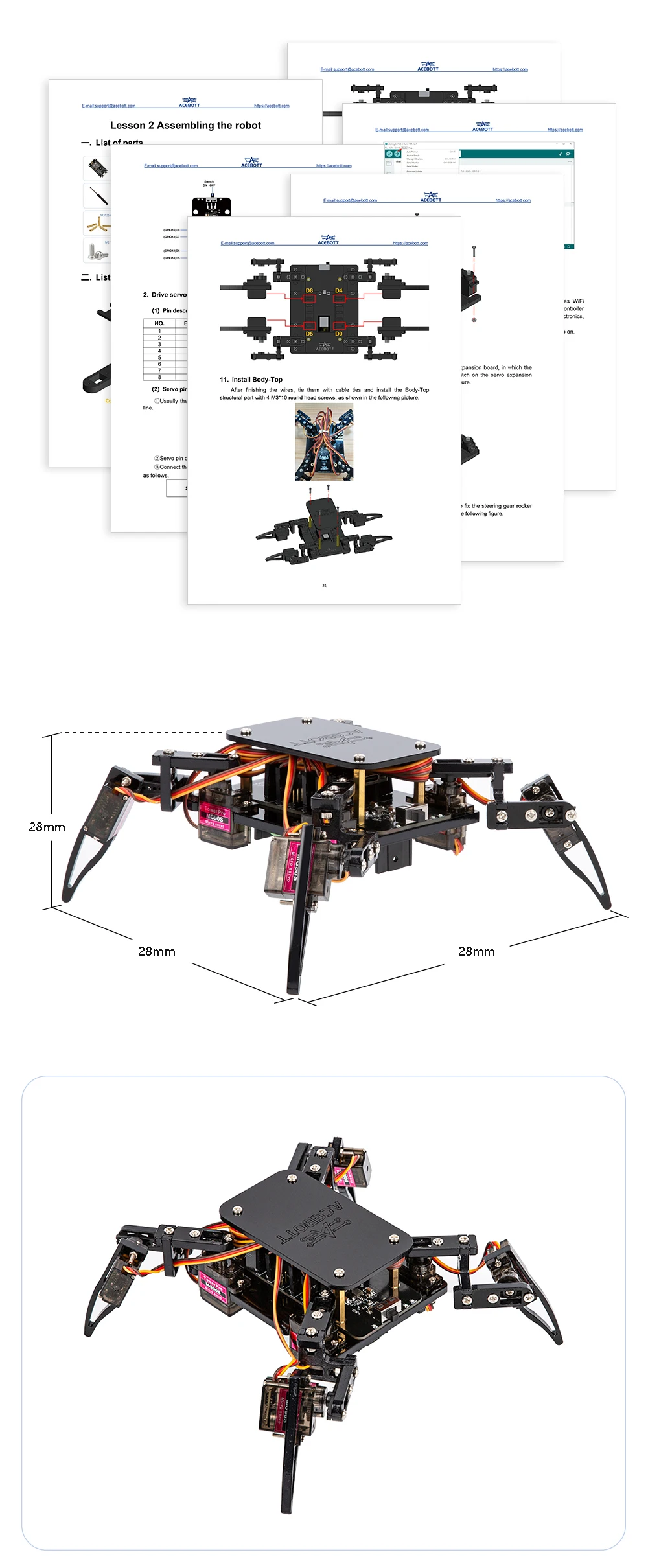 ACEBOTT ESP8266 Bionic Quadruped Spider Robot Kit App Remote Control Walking Crawling STEM Robotics Project for Arduino ESP32