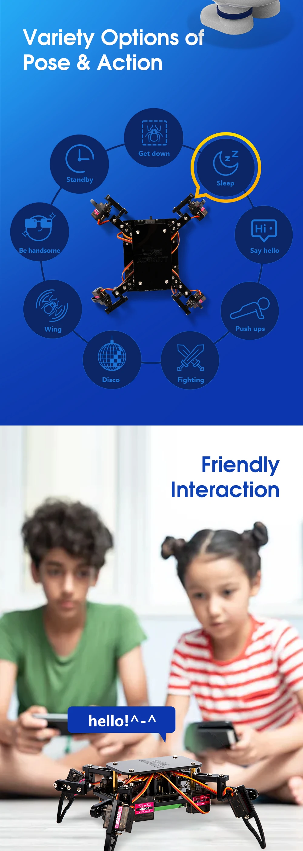 ACEBOTT ESP8266 Bionic Quadruped Spider Robot Kit App Remote Control Walking Crawling STEM Robotics Project for Arduino ESP32