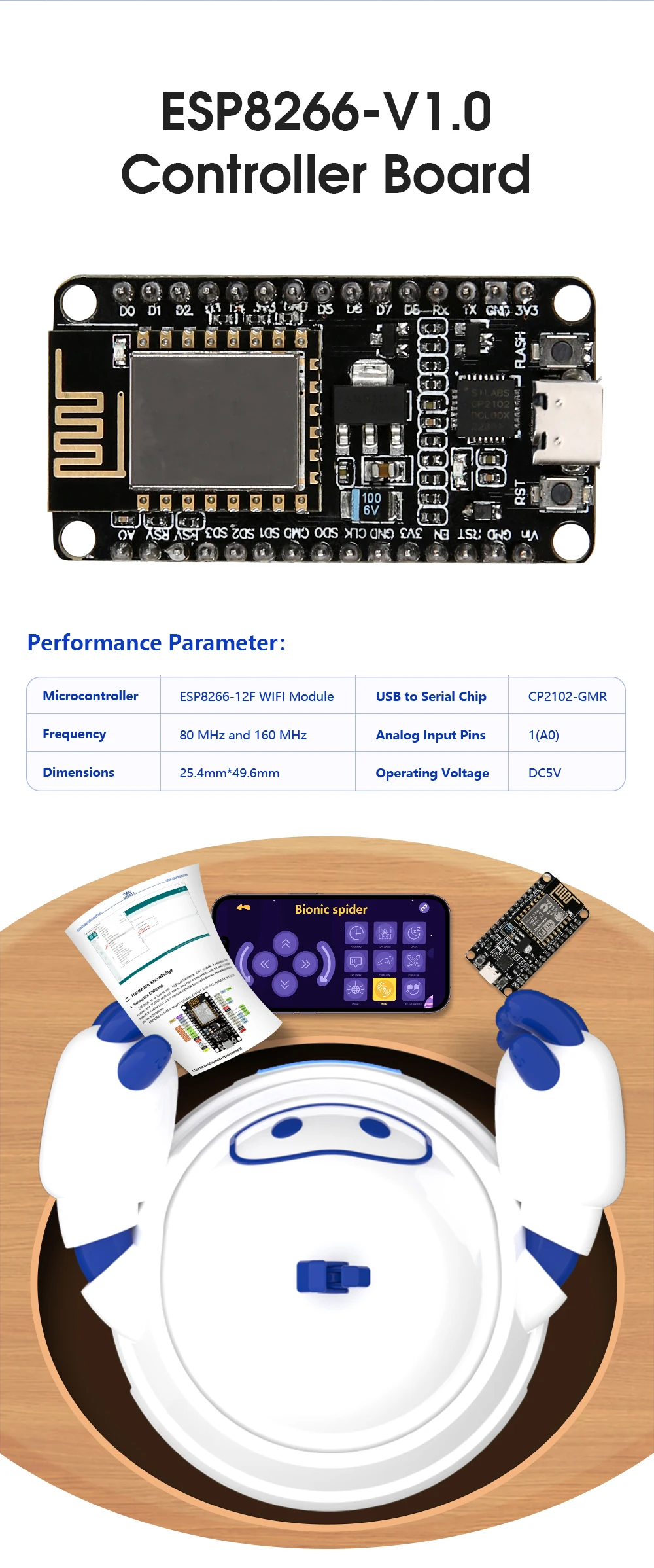 ACEBOTT ESP8266 Bionic Quadruped Spider Robot Kit App Remote Control Walking Crawling STEM Robotics Project for Arduino ESP32