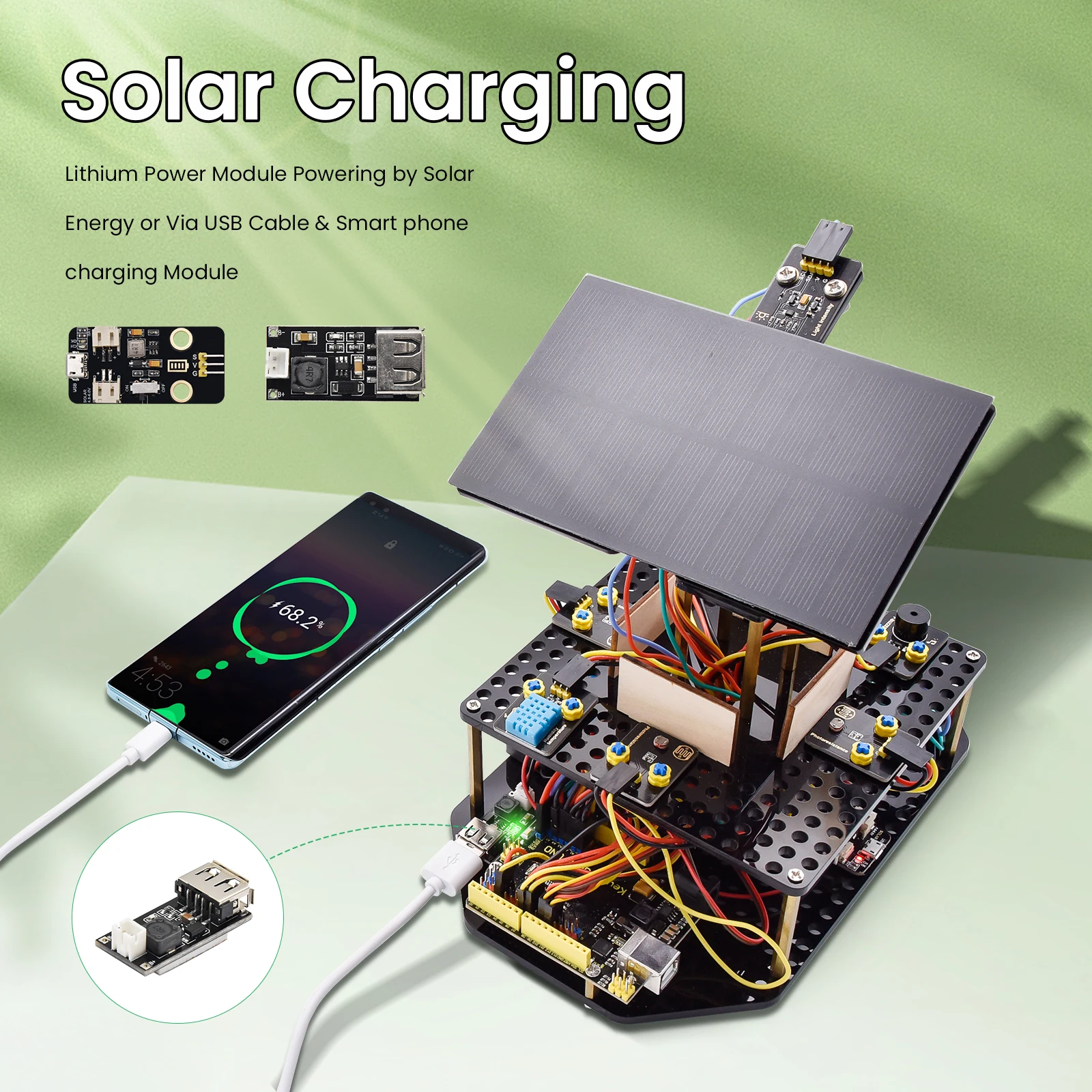 Keyestudio Acrylic Smart Solar Tracker System Tracking Starter Kit For Arduino STEM Programming Kit DIY Mobile Phone Charging