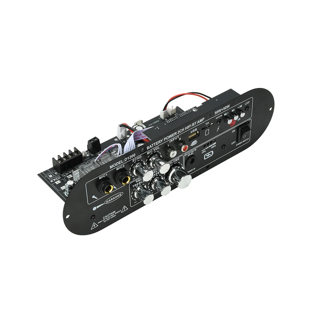 50W+50W Amplifier Board Bluetooth DIY D1200 2.0-Channel Amplifier Module DC15-18V Car AUX Player TF Card Slot USB FM with Mic