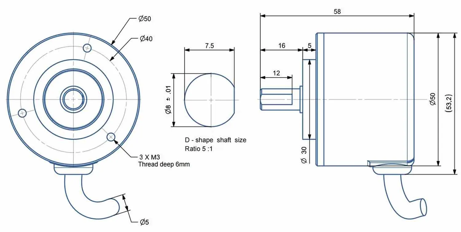 27mm Absolute Rotary Encoder RS485 RS232 CAN CANopen Modbus RTU Communication 6mm Solid Shaft IP54