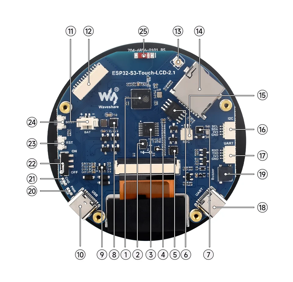 Waveshare ESP32-S3 2.1inch Capacitive Touch Round Display Development Board, 480×480, IPS, 32-bit LX7 Dual-core Processor