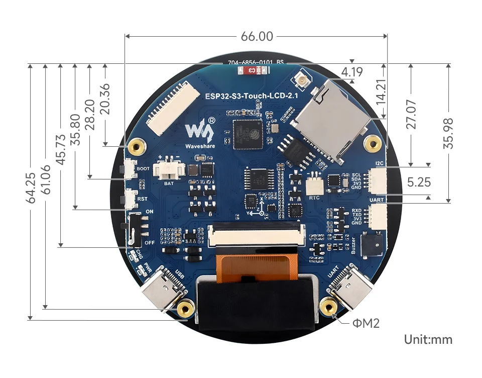 Waveshare ESP32-S3 2.1inch Capacitive Touch Round Display Development Board, 480×480, IPS, 32-bit LX7 Dual-core Processor