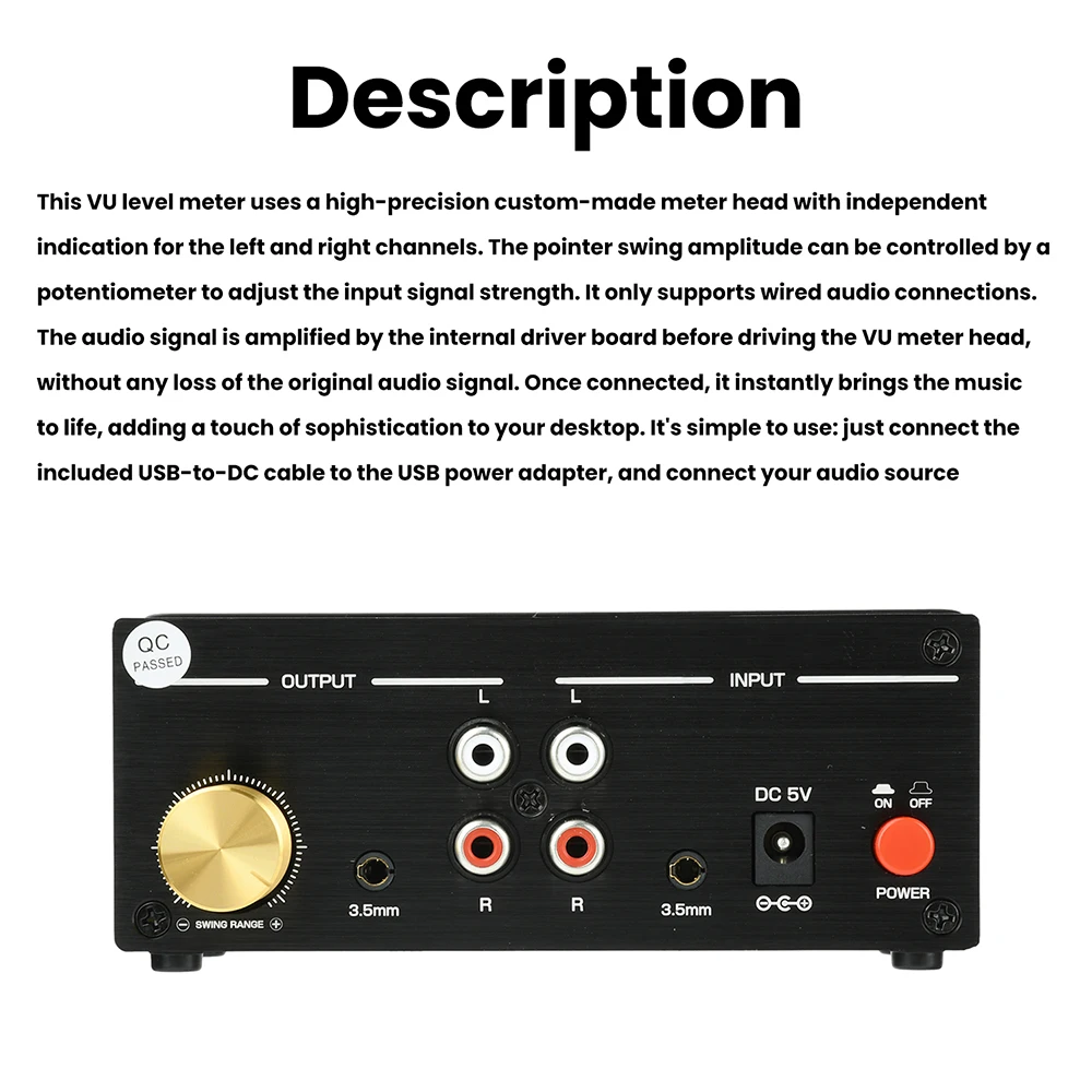 DC 5V Xz-U6 VU Meter Audio VU Meter with 3.5mm/RCA Connectors High Precision Meter Audio Level Indicator