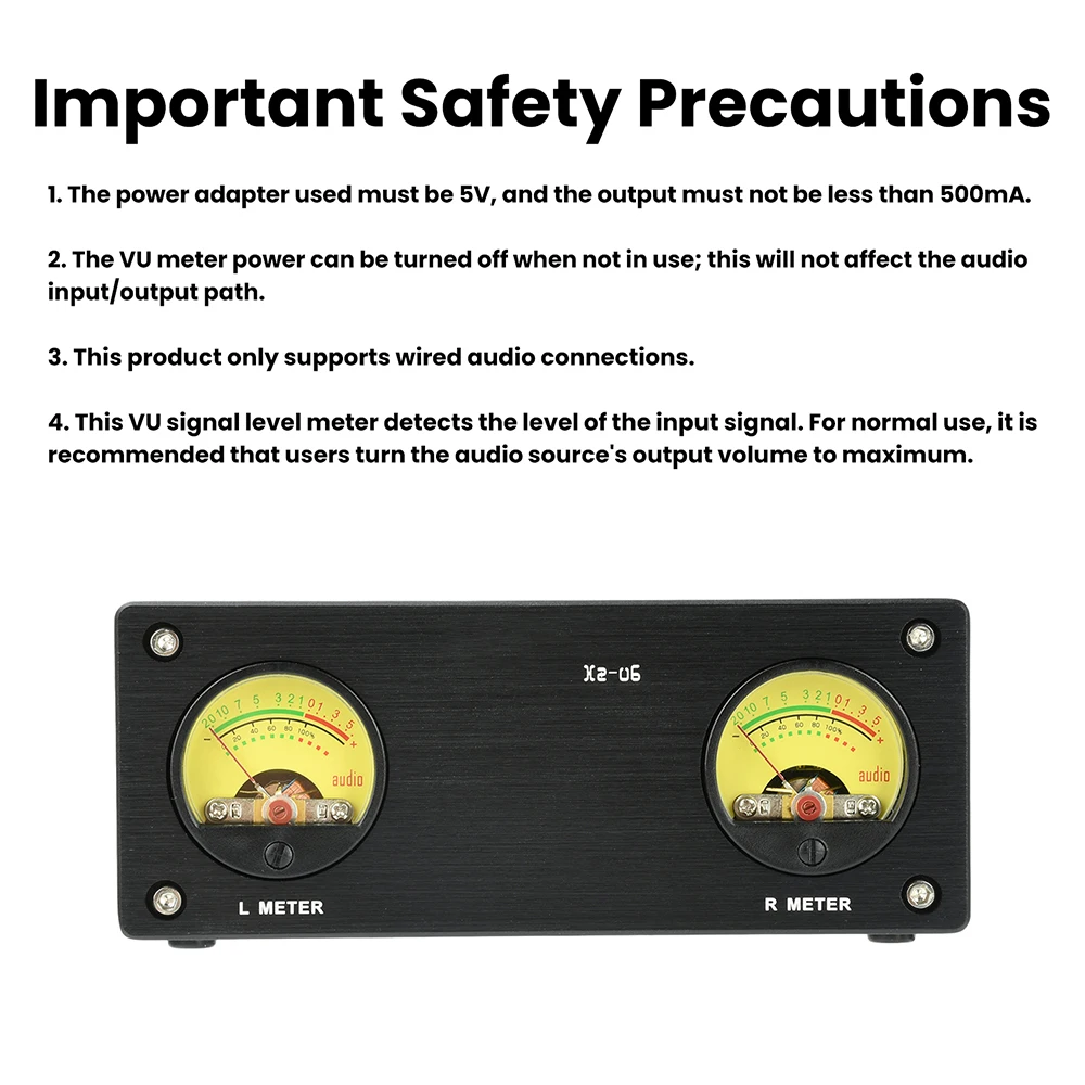 DC 5V Xz-U6 VU Meter Audio VU Meter with 3.5mm/RCA Connectors High Precision Meter Audio Level Indicator