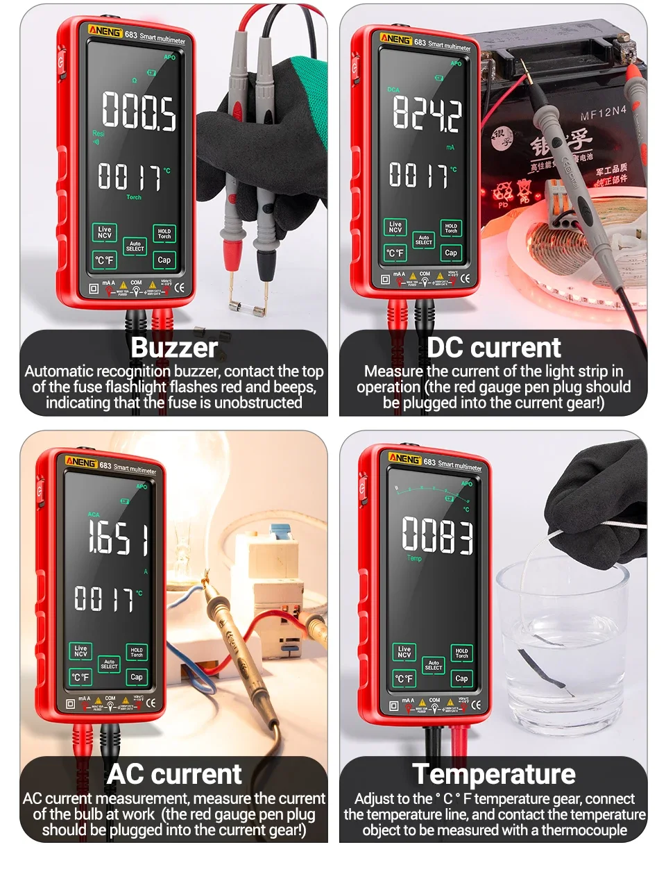 ANENG 683 Pro Digital Multimeter High-end Touch 6000 Counts Rechargeable DC Voltage Tester Current MeterOhm Diode Measuring tool