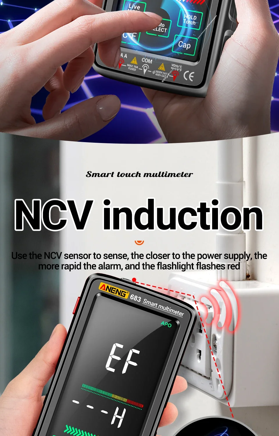 ANENG 683 Pro Digital Multimeter High-end Touch 6000 Counts Rechargeable DC Voltage Tester Current MeterOhm Diode Measuring tool