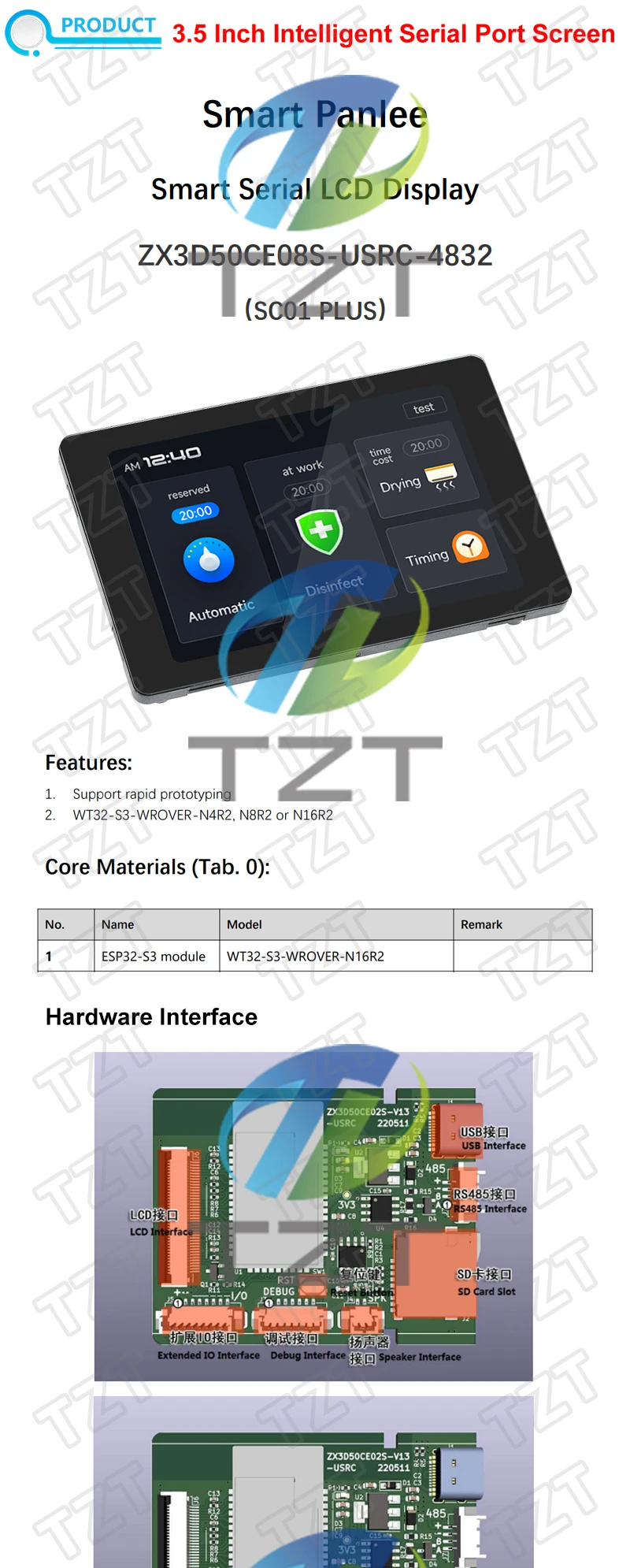 1/3PCS ESP32 Development Board - WT32-SC01 PLUS with 3.5 inch 320X480 capacitive Multi-Touch LCD screen Built-In bluetooth WIFI