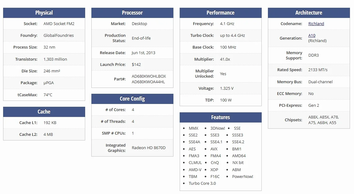 A10-Series A10-6800K A10 6800K A10 6800 4.1GHz Quad-Core CPU Processor AD680KWOA44HL/ AD680BWOA44HL Socket FM2