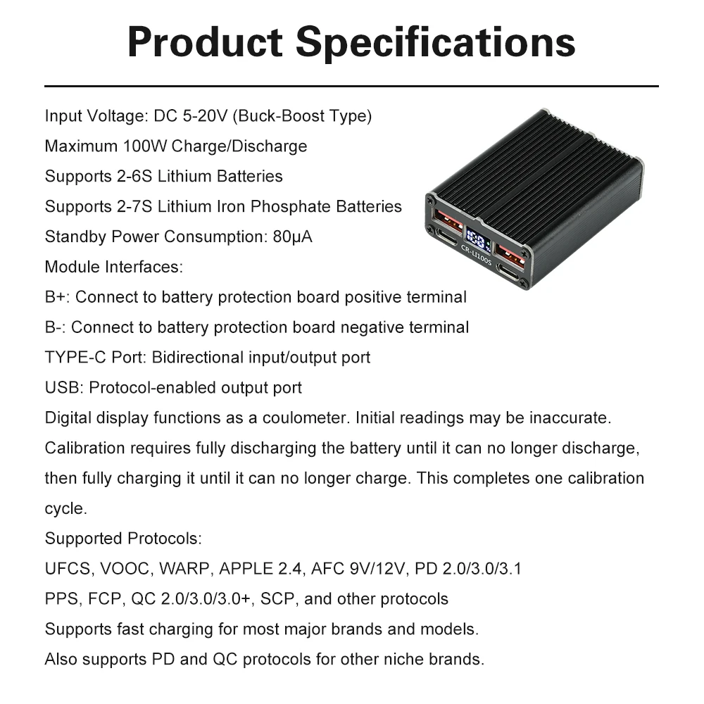 2-7S DC 5-20V 100W Fast Battery Charger Module PD Decoy Lithium Battery Charger Support PD2.0/3.0/3.1 PPS FCP QC2.0/3.0/3.0+ SCP