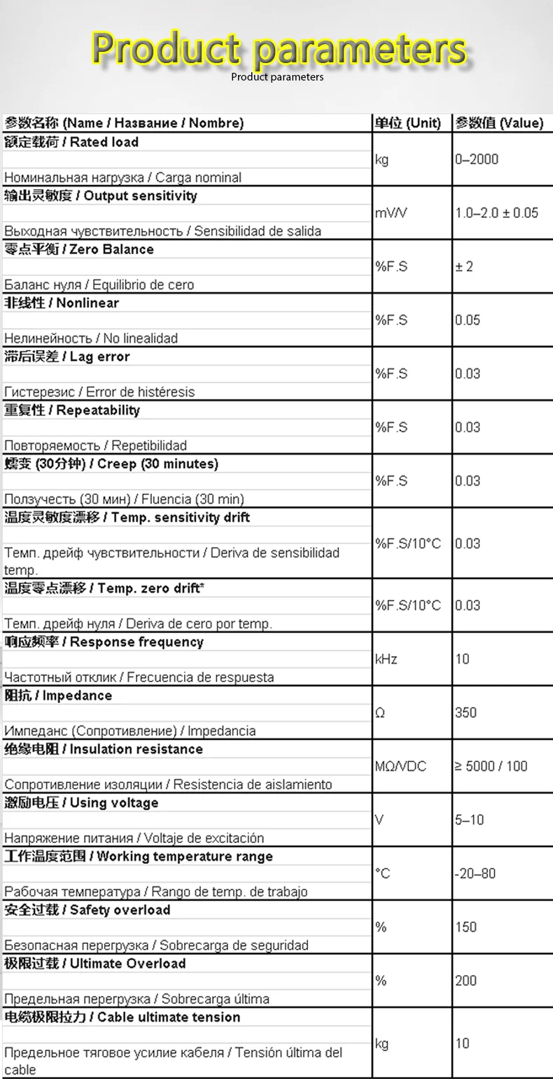 High Precision Flat Column Load Cell 5kg 10kg 50kg 100kg 500kg 1T 2T Pressure Sensor Compression Weighing Transducer