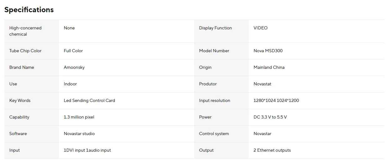 Novastar HD LED Sending Card MSD300 Compatible With Nova MSD300-1 for LED Display Controller 1.3 2.6 Million Pixel