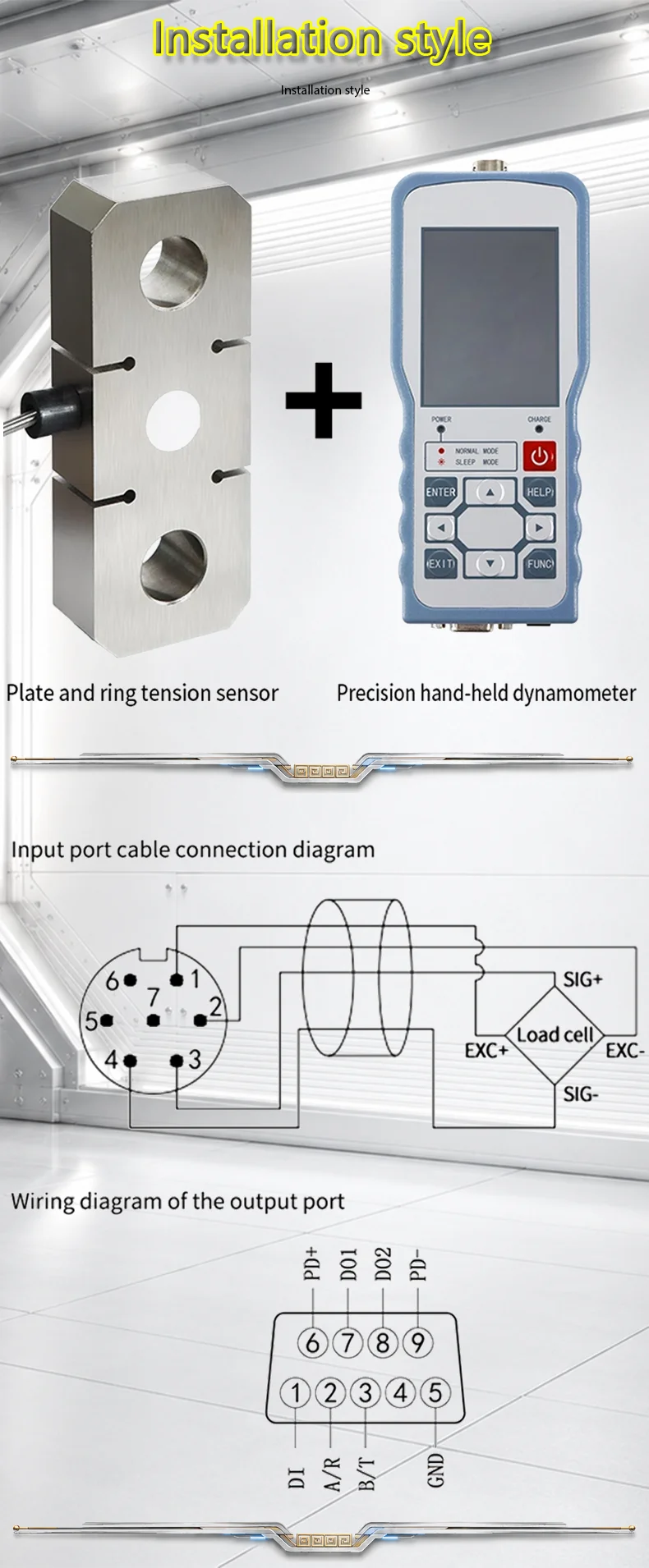 High Precision Handheld Dynamometer 1/100000 Accuracy Strain Gauge Load Cell Meter Force Measurement Signal Converter