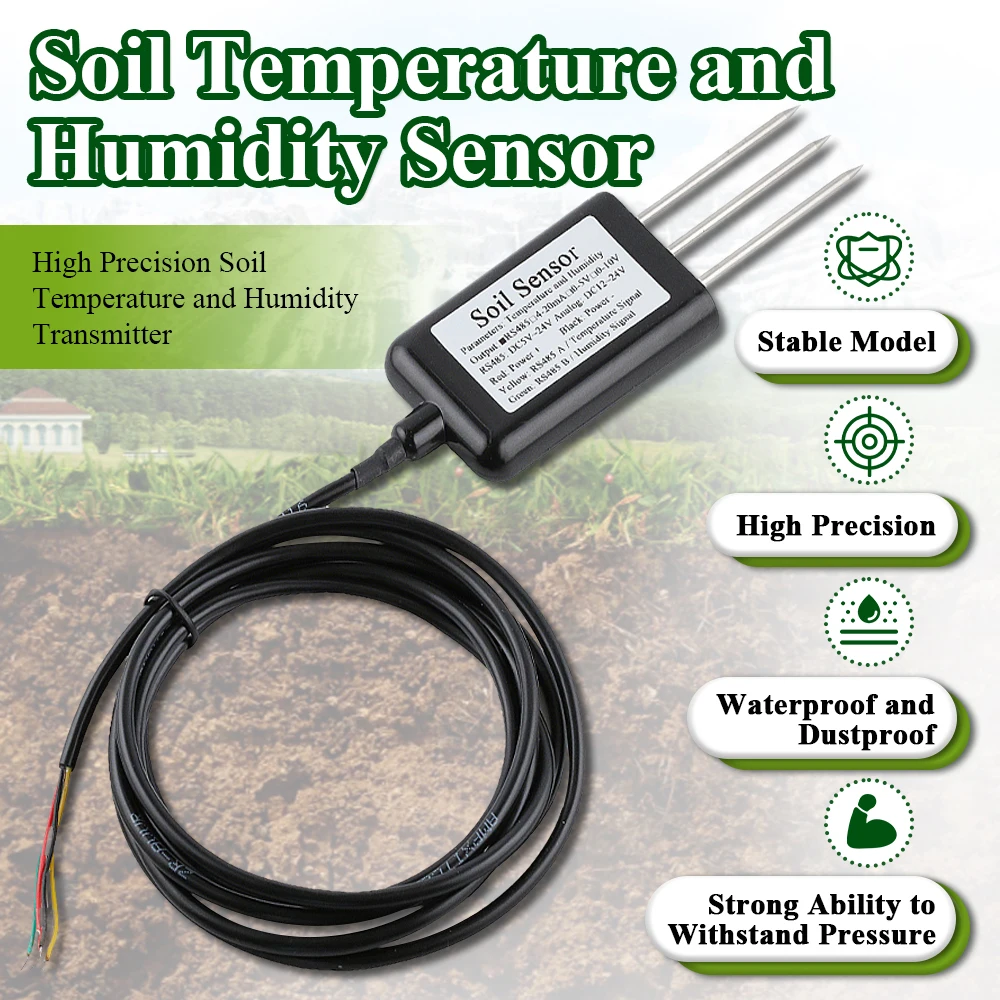 Soil Temperature Humidity Sensor Probe RS485 Output 0-5V 0-10V 4-20mA Analog Soil Moisture Detector Sensors IP68 Protection