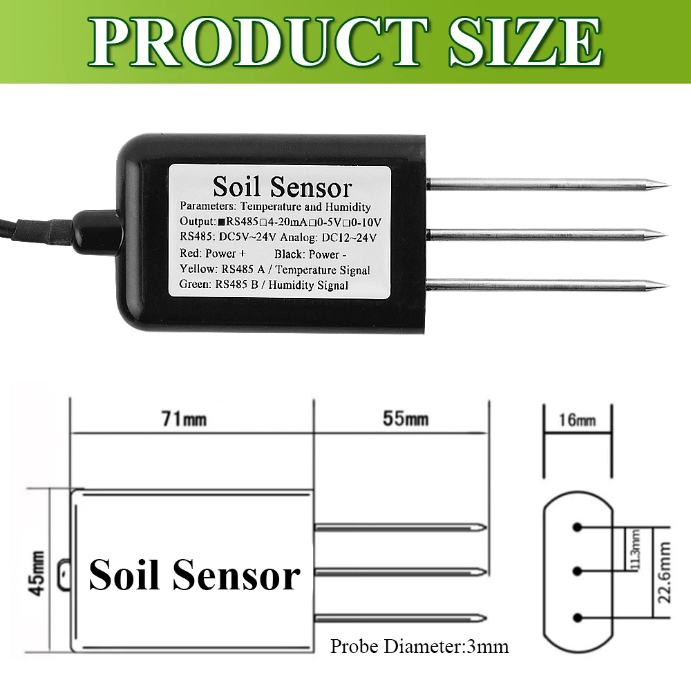 Soil Temperature Humidity Sensor Probe RS485 Output 0-5V 0-10V 4-20mA Analog Soil Moisture Detector Sensors IP68 Protection