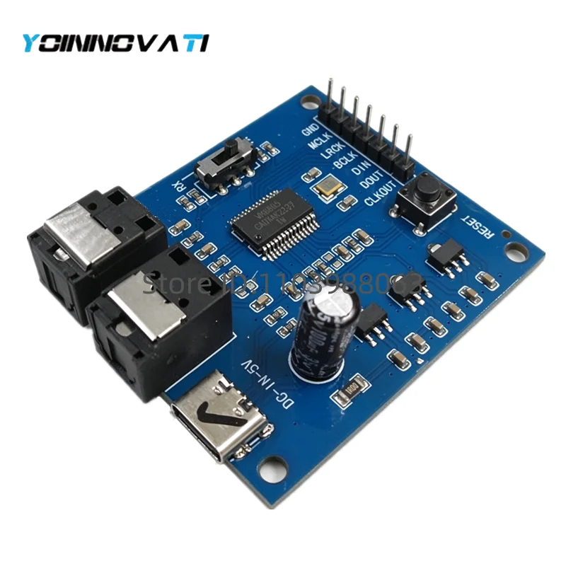 WM8805 S/PDIF I2S to Optical Fiber Converter Board, USB-C Powered Digital Audio Interface Module, Bidirectional RX/TX Switchable