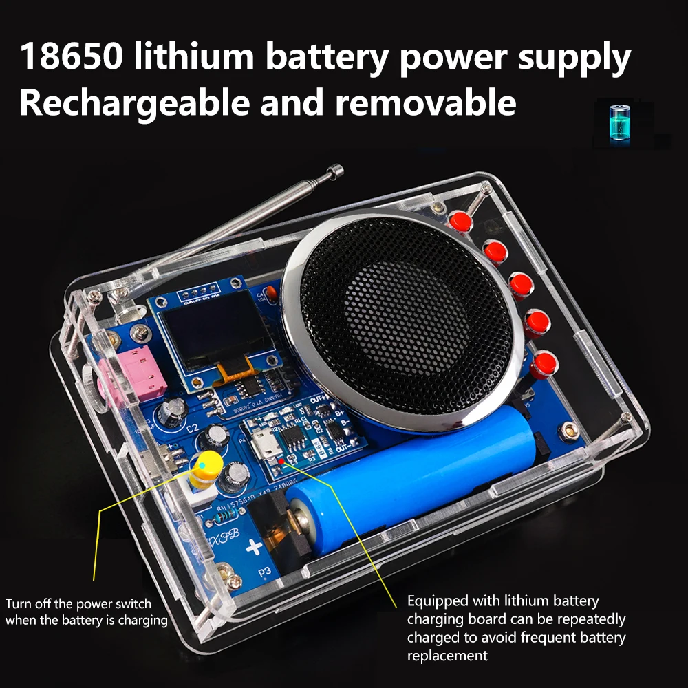 DIY FM Radio Electronics Kit Rechargeable FM 87-108MHz OLED Display DIY Soldering Project Practice Soldering RDA5807
